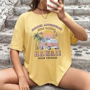 NEW | Mustard Yellow & Pink Hawaii VW Bus Van Surf Graphic Oversized Tee Size 3X